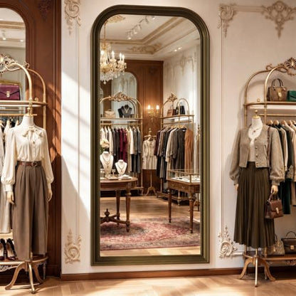 71"x32" Full Length Mirror with Stand, Arched PU Frame - color: Antique Bronze