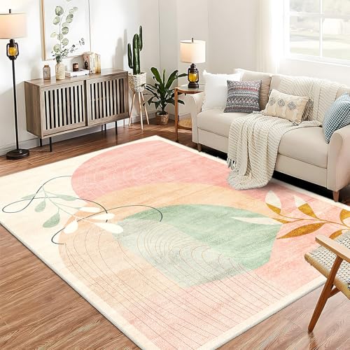 MUJOO 5x7 Area Rugs Washable Low Pile Non Slip Mid Century Modern Large - color: Pink（modern）, size: 5' x 7' (Rectangular)