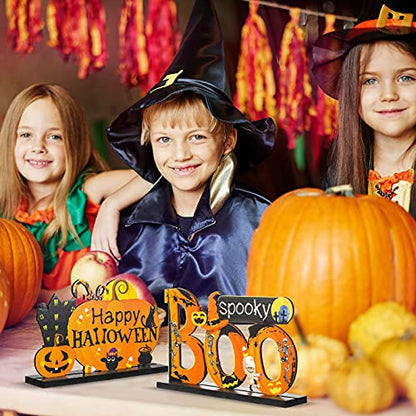 Blulu 4 Pcs Halloween Decor Indoor Wood Table Sign, Spooky - style: Spooky
