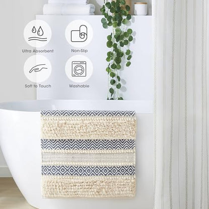 INK+IVY Asher Non-Slip Bath Rug Absorbent Quick Dry Striped, 20 x 32, Navy - color: Navy, size: 1'8" x 2'8" (Rectangular)