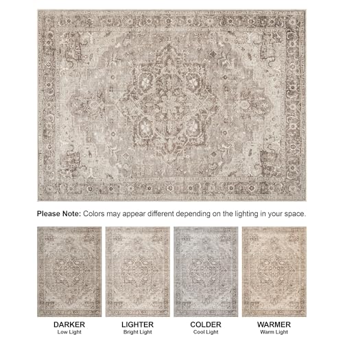 Bloom Rugs Washable Non-Slip 7 ft Runner - Beige/Gray Traditional Runner for Entryway, Hallway, Bathroom, and Kitchen - Exact Size: 2.5' x 7' - color: Beige / Gray, size: 2'6" x 7' (Runner)