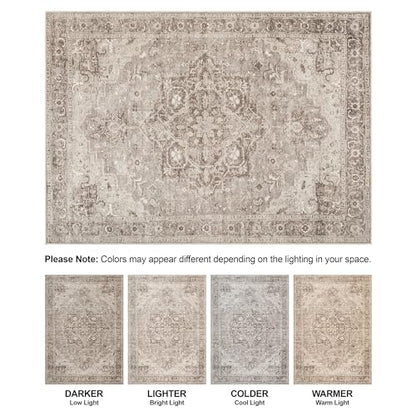Bloom Rugs Washable Non-Slip 7 ft Runner - Beige/Gray Traditional Runner for Entryway, Hallway, Bathroom, and Kitchen - Exact Size: 2.5' x 7' - color: Beige / Gray, size: 2'6" x 7' (Runner)