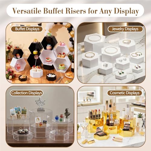 Leinuosen 7 Pcs Large Acrylic Buffet Risers, 6-12" Hexagonal, Clear - color: Clear, size: 6" to 12", style: Hexagonal