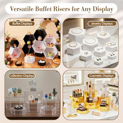 Leinuosen 7 Pcs Large Acrylic Buffet Risers, 6-12" Hexagonal, Black - color: Black, size: 6" to 12", style: Hexagonal
