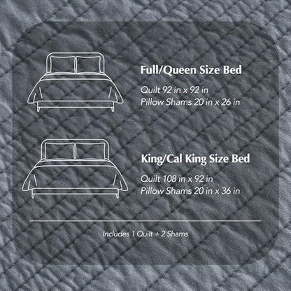 EVERGRACEHOME 100% Cotton Modern Lines Quilt Set King Size, Smoky Blue - color: Smoky Blue, size: King (108" X 92")