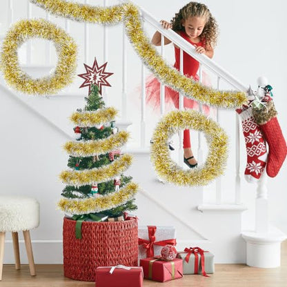 50FT Gold Christmas Tinsel Garland Christmas Tree Decoration - color: Gold White