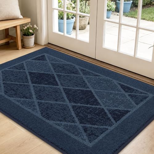 BEQHAUSE Dirt Trapper Door Mats 32" x 48", Non-Slip Washable, Navy Blue - color: Navy Blue/Multi Tone, size: 32" X 48" (Rectangular)