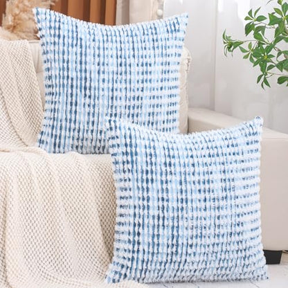 LUOYEHK Boho Throw Pillow Covers 24x24 Inch Set of 2 Chenille Tufted Pillowcase Farmhouse Neutral Cushion Covers for Couch Sofa Bed Living Room, Blue White - color: Blue White, size: 24" x 24" (Pack of 2)