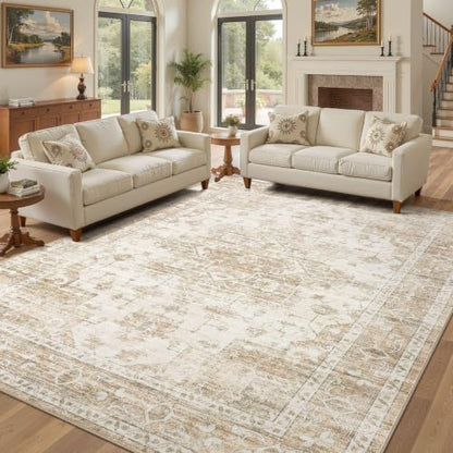 12x15 Area Rug: Washable Neutral Large Beige Rugs for Living Room - color: Beige, size: 12' x 15' (Rectangular)