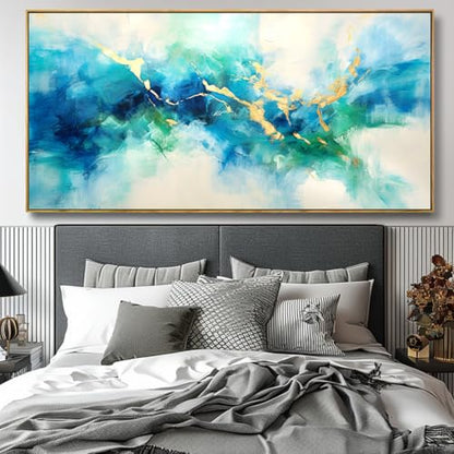 liysawg Wall Art Abstract Canvas Painting Green Blue and Gold 24"x48" - color: Abstract 11, size: 48"L x 24"W