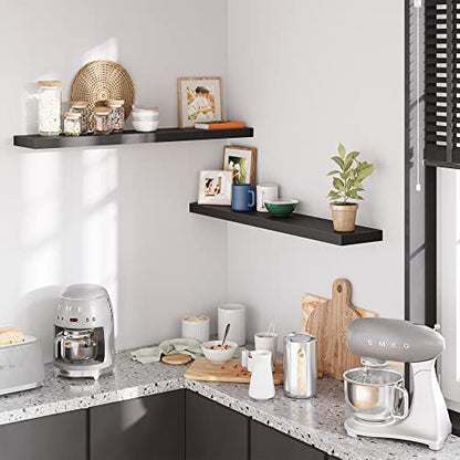 BAMEOS 47in Floating Shelves, Black Wall Mounted Wooden Shelves with Invisible Brackets Set of 2 - color: Black, size: 47x9 2Pcs