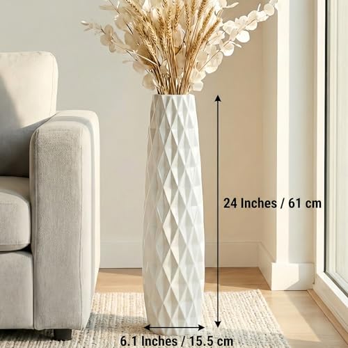 White Tall Ceramic Floor Vase, 24 Inch, Textured Design - color: Shape 2, size: 24 Inch