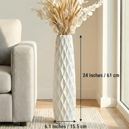 White Tall Ceramic Floor Vase, 24 Inch, Textured Design - color: Shape 2, size: 24 Inch