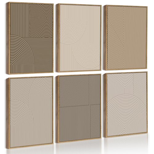 Drsoum Mid Century Boho Abstract Wall Art Minimalist Geometric Line Decor Bohemian Framed Canvas Prints 8"x 10"x 6pcs Natural Framed - color: Mid Century Minimalist, size: 8''x 10''x 6pcs, Natural Framed