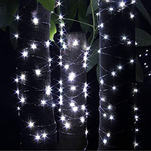 RUICHEN Fairy Lights Plug in 33 Ft 100 LED Silver Wire Lights, Cool White - color: Cool White