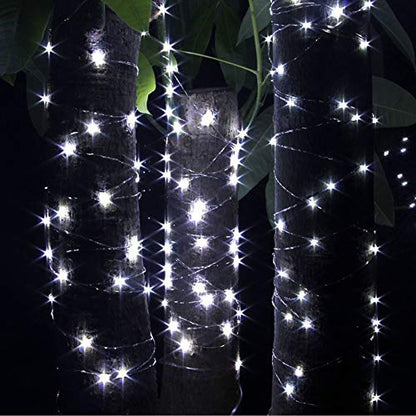 RUICHEN Fairy Lights Plug in 33 Ft 100 LED Silver Wire Lights, Cool White - color: Cool White