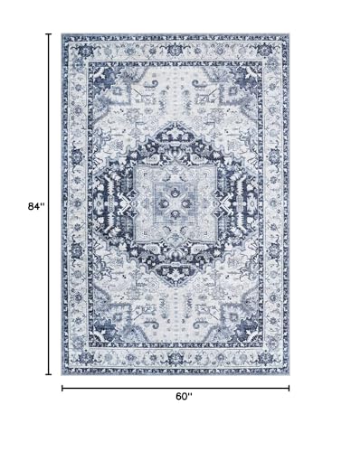 Washable 5x7 Area Rugs, Non Slip Rug for Living Room Navy/Blue - color: Navy/Blue, size: 5' x 7' (Rectangular)