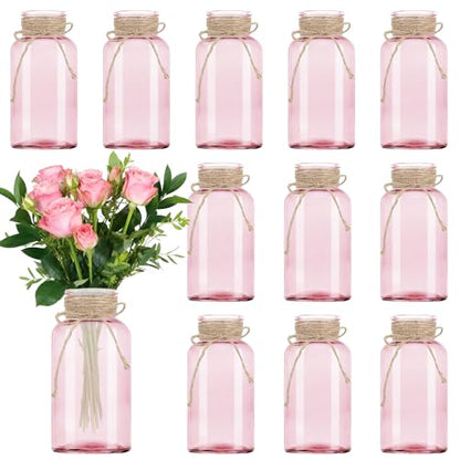 12 Pack Mason Jar Vases for Centerpieces, Pink Glass Flower Vase - color: Pink