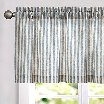 jinchan Linen Boxter Stripe Valances for Window 50 x 16 inch,Blue,1 Panel - color: Boxter Stripe | Blue on Linen, size: 50"W x 16"L (Pack of 1)