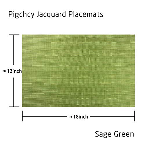 PIGCHCY Plastic Placemats,Durable Heat Resistant Placemats for Dining Table,Washable Woven Vinyl Kitchen Placemats Set of 4 (18 x 12 inches,Sage Green) - color: C: Green Sage, size: 4 Placemats