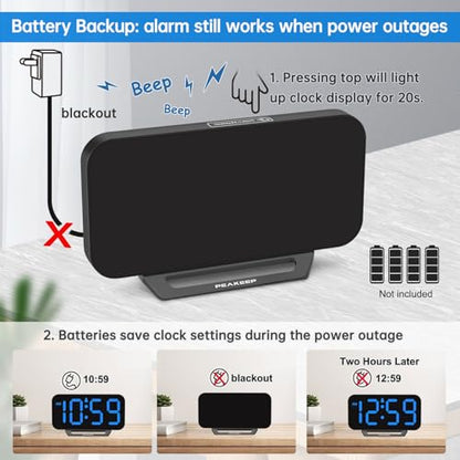 Peakeep Small Digital Alarm Clock for Bedrooms, Loud for Heavy Sleepers - color: Black With Blue