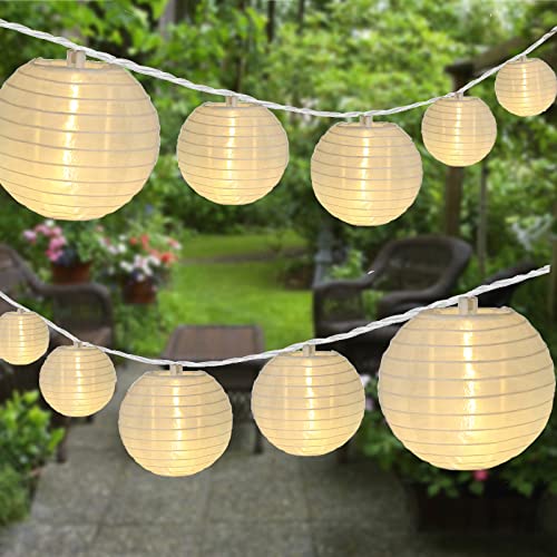 Vigdur White Paper Lantern String Lights Plug in Connectable, 9.8FT - color: White Lantern - Large and Small