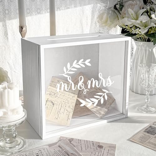 OurWarm White Wooden Wedding Card Box for Reception with Acrylic Window - color: White