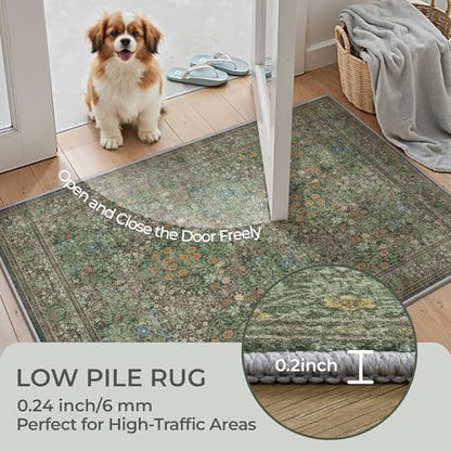 Washable 2'6" x 10' Runner Rug, Floral Green Rug Runner,Dark Green - color: Dark Green, size: 2'6" x 10' (Runner)