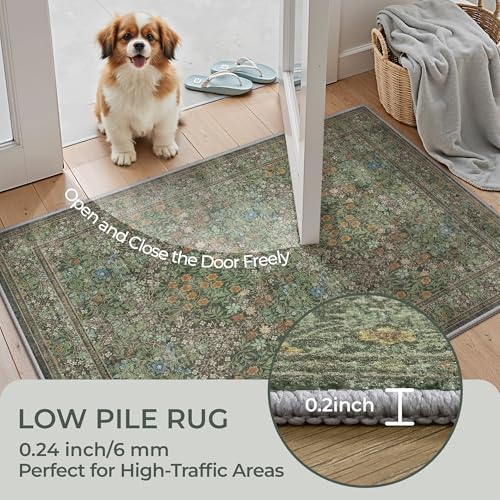 2x3 Kitchen Rugs Floral Small Washable Entryway Rug, Dark Green - color: Dark Green, size: 2' x 3' (Rectangular)