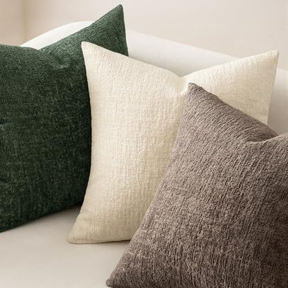 MIULEE Fall Couch Pillow Covers Textured Chenille 18x18 Taupe - color: Taupe, size: 18" x 18" (Pack of 2)