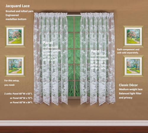 Today's Curtain Floral Vine Lace Panel 63", White, 60W x 63L - color: White, size: 60"W x 63"L (Pack of 1)