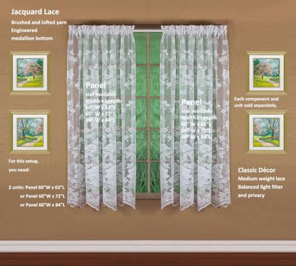 Today's Curtain Floral Vine Lace Panel 63", White, 60W x 63L - color: White, size: 60"W x 63"L (Pack of 1)