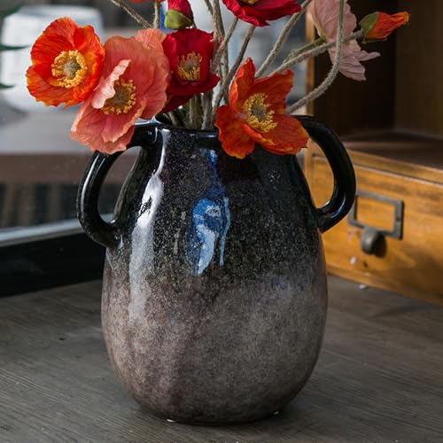 Tanvecle Blue Grad Ceramic Vase with Handles, 7" Modern Farmhouse Decor - color: Blue Grad