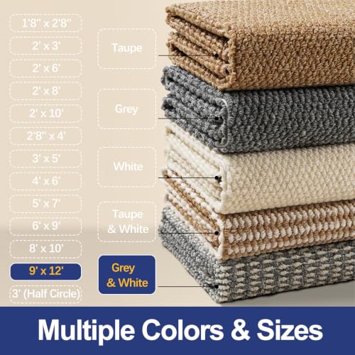Faux Jute Area Rug 9'x12', Washable & Non-Slip, Grey & White - color: Grey & White, size: 9' x 12' (Rectangular)