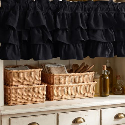 FUANGUI Ruffled Valance Curtain 42" W x 18" L Pleated Kitchen Valance - color: Black, size: 42"W x 18"L (Pack of 1)