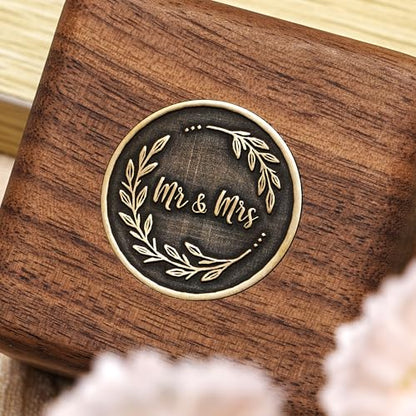 KWOOD Custom Wooden Wedding Ring Box for 2 Rings, Engraved Mr & Mrs Double Ring Holder for Wedding Ceremony Ring Bearer Box Anniversary Birthday Gift Ideas - style: T-Mr & Mrs 01