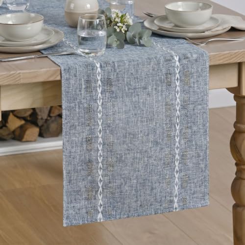 Artoid Mode Blue Embroidered Blend Farmhouse Hollow Table Runner, Seasonal Rustic Kitchen Dining Table Decoration for Home Party Decor 13x48 Inch - color: Blue, size: 13" x 48", Table Runner