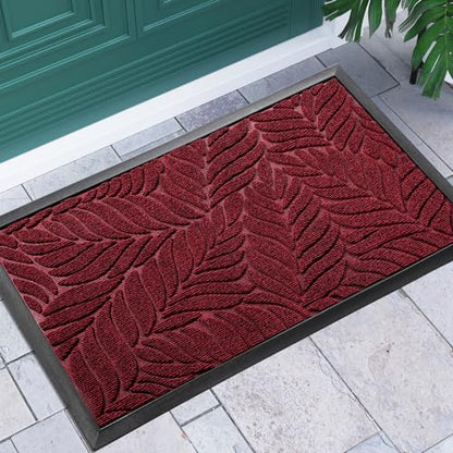 Yimobra Leaf Pattern Door Mat, 36 x 24 in, Red - color: Red, size: 36x24 in