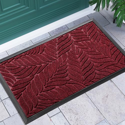 Yimobra Leaf Pattern Door Mat, 29.5 x 17 in, Red - color: Red, size: 29.5x17 in
