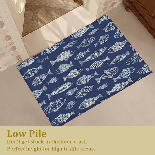 Blue Fish Coir Bath Mat Rug, Door Mat Doormat Entrance Non-Slip Bathroom Rugs for Entryway Bathroom Kitchen 17 x 30 Inch - color: Blue Fish Coir