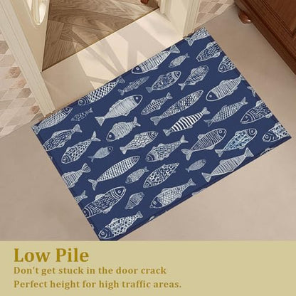 Blue Fish Coir Bath Mat Rug, Door Mat Doormat Entrance Non-Slip Bathroom Rugs for Entryway Bathroom Kitchen 17 x 30 Inch - color: Blue Fish Coir