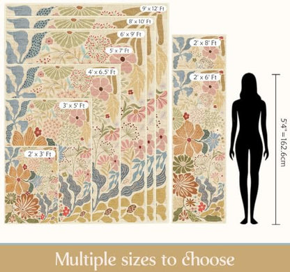 MUJOO Washable 2x6 Runner Rugs Floral Area Rugs Non Slip Low-Pile Beige - color: Beige, size: 2' x 6' (Rectangular)