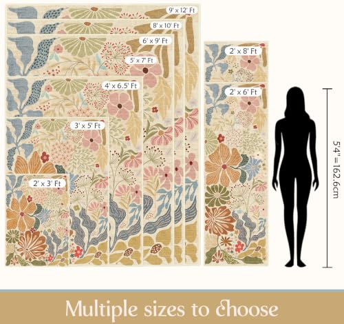 MUJOO 2x3 Washable Rug Floral Small Area Rugs Non Slip Low-Pile Beige - color: Beige, size: 2' x 3' (Rectangular)