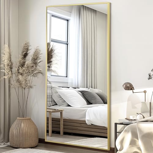 Large Full Length Mirror, 76"x34" Oversized Floor Mirror, Gold - color: Gold, size: 76"L x 34"W