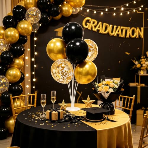 ZJDHPTY 4 Set Black and Gold Balloon Stand Table Centerpieces Party Decor - color: Black Gold 4