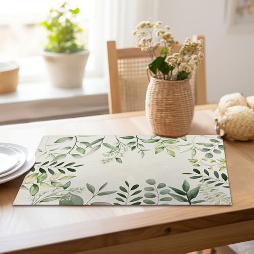 Eucalyptus Farmhouse Placemats Set of 4, Washable Fabric Table Mats - style: Plant 1