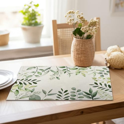 Eucalyptus Farmhouse Placemats Set of 4, Washable Fabric Table Mats - style: Plant 1
