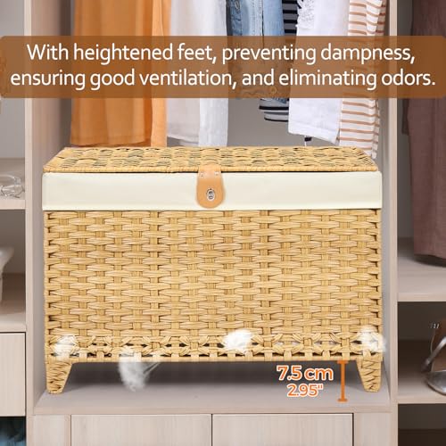 Wicker Storage Basket with Lid, 160L Shelf Basket with Removable Liner Bag - color: Natural, size: 160L