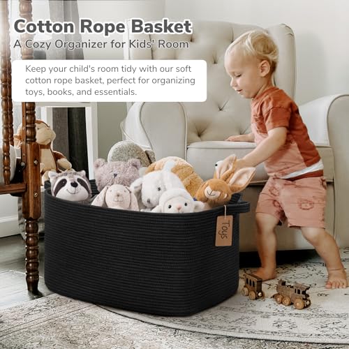 Goodpick 75L Extra Large Woven Rope Blanket Basket, Rectangle, Black - color: Black, size: 22"L x 17"W x 12"H