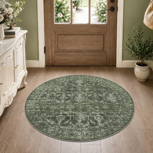 3ft Round Washable Office Rug Non-Slip Retro Dark Green Throw Carpet - color: Dark Green, size: 3' (Round)